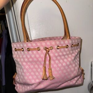 Pink Monogram Tote Handbag with Tan Handles